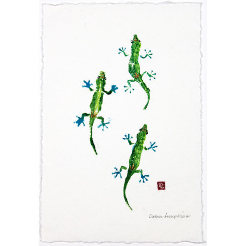 2872 Three Geckos original gyotaku by Debra Lumpkins