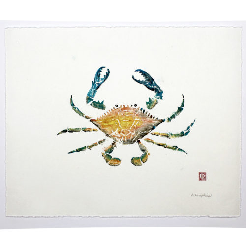 Rainbow crab original gyotaku by Debra Lumpkins