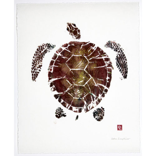 Hawaiian Green Sea Turtle original gyotaku by Debra Lumpkins