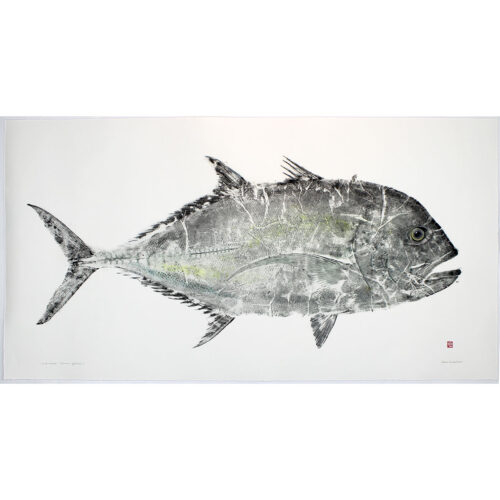 Ulua aukea original gyotaku by Debra Lumpkins