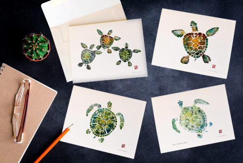 Sea Turtle gyotaku note cards by Debra Lumpkins